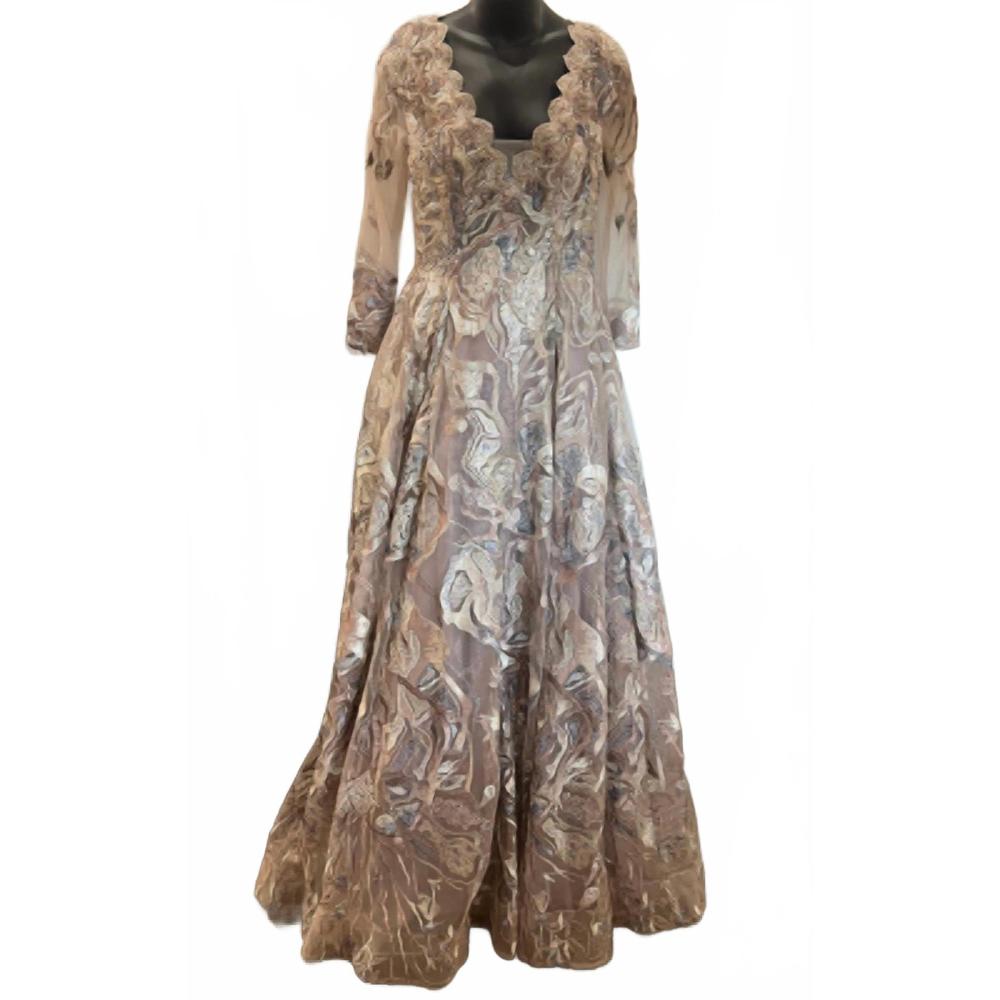 NEW MAMBO COUTURE long sleeve sequin gown in bronze/multi